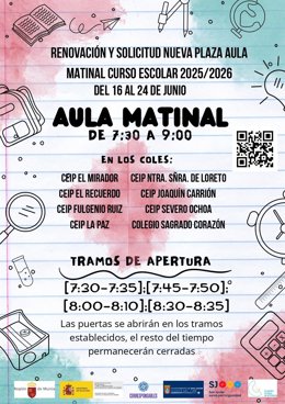 Cartel del Aula Matinal del Ayuntamiento de San Javier