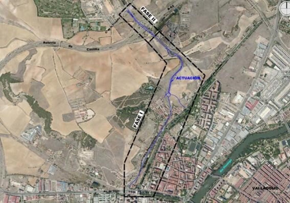 Imagen por satélite con la intervención en la carretera de Fuensaldaña.