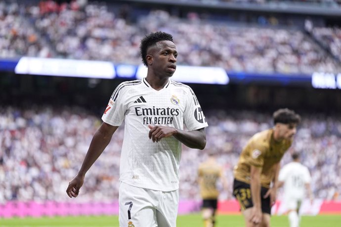 Vinicius Junior of Real Madrid looks on during the Spanish League, LaLiga EA Sports, football match played between Real Madrid and Real Sociedad on May 24, 2025, in Madrid, Spain.