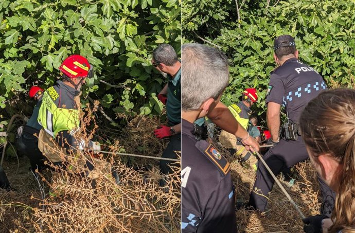 Dos momentos del rescate de la mujer desaparecida en Puente Genil.