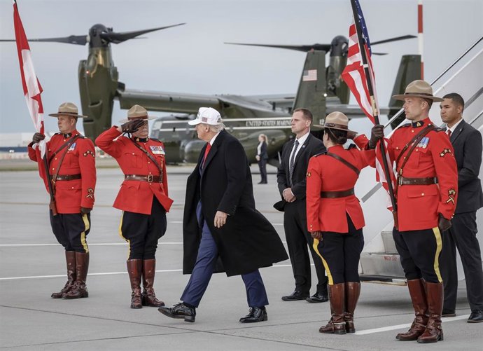 El presidente de EEUU, Donald Trump, a su llegada a Canadá