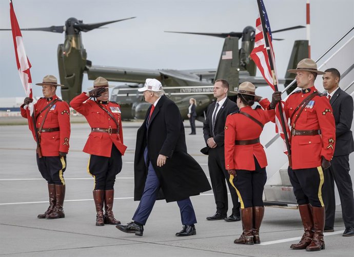 O presidente dos EUA, Donald Trump, em sua chegada ao Canadá.