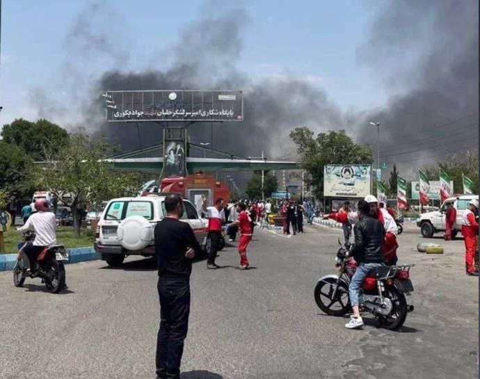June 15, 2025, Tabriz, East Azerbaijan, Iran: Rescue teams are working at the Artesh Air Force 2nd Tactical Airbase (TAB) that was hit by an Israeli airstrike. Israel continues to target Iran's nuclear program and energy facilities. On June 14, Israel and