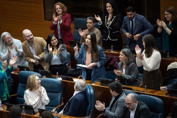 Archivo - La diputada de Más Madrid en la Asamblea Beatriz Borrás interviene un pleno en la Asamblea de Madrid
