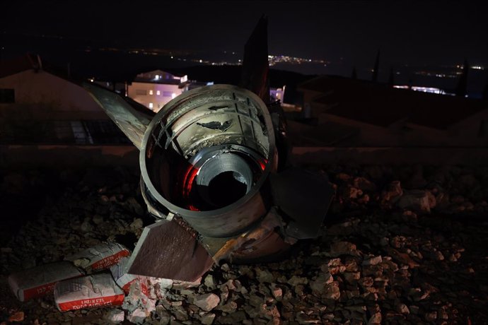SAFED (ISRAEL), June 16, 2025  -- Photo taken on June 16, 2025 shows missile wreckage in Safed, northern Israel. Several missiles from Iran were fired at Israel on Monday evening, triggering air raid sirens in Haifa and dozens of other cities and communit