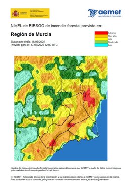 El nivel de riesgo de incendio forestal es muy alto en el Guadalentín, el litoral oeste y Vega Alta-Ricote-Murcia