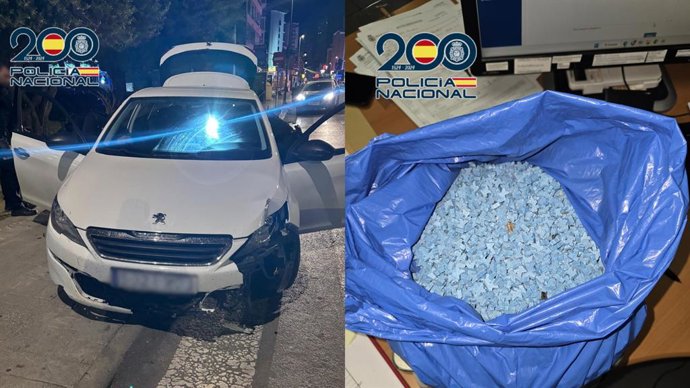 Imatge del vehicle en el qual van fugir els ara detinguts (e) i de la droga intervinguda pels agents (d)