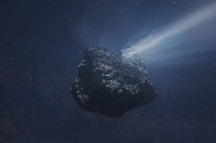 Uma representação artística do cometa C/2014 UN271, o maior cometa conhecido na Nuvem de Oort.