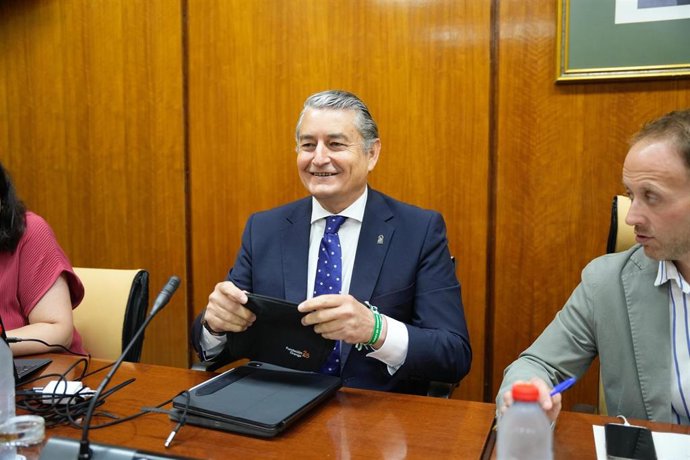 El consejero de la Presidencia, Antonio Sanz, este martes durante su comparecencia en comisión.