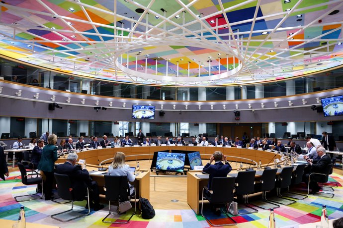 Vista general de una reunión del Eurogrupo con los ministros de Economía, en el edificio del Consejo Europeo de Bruselas. 