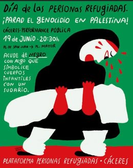 Cartel realizado por Chema Peral con motivo del acto de la Plataforma de las Personas Refugiadas que se celebra este jueves en Cácers