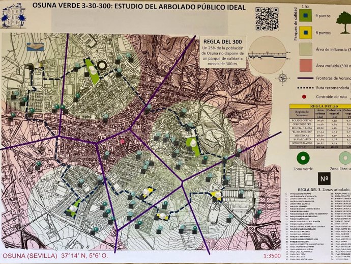 Premio: Osuna verde 3-30-300: Estudio del arbolado público ideal, obra colectiva realizada por alumnado de 3.º curso de Educación Secundaria Obligatoria del instituto Francisco Rodríguez Marín de Osuna (Sevilla).