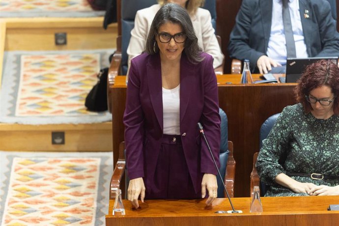 Archivo - La portavoz de Más Madrid en la Asamblea de Madrid, Manuela Bergerot, interviene durante un pleno en la Asamblea de Madrid