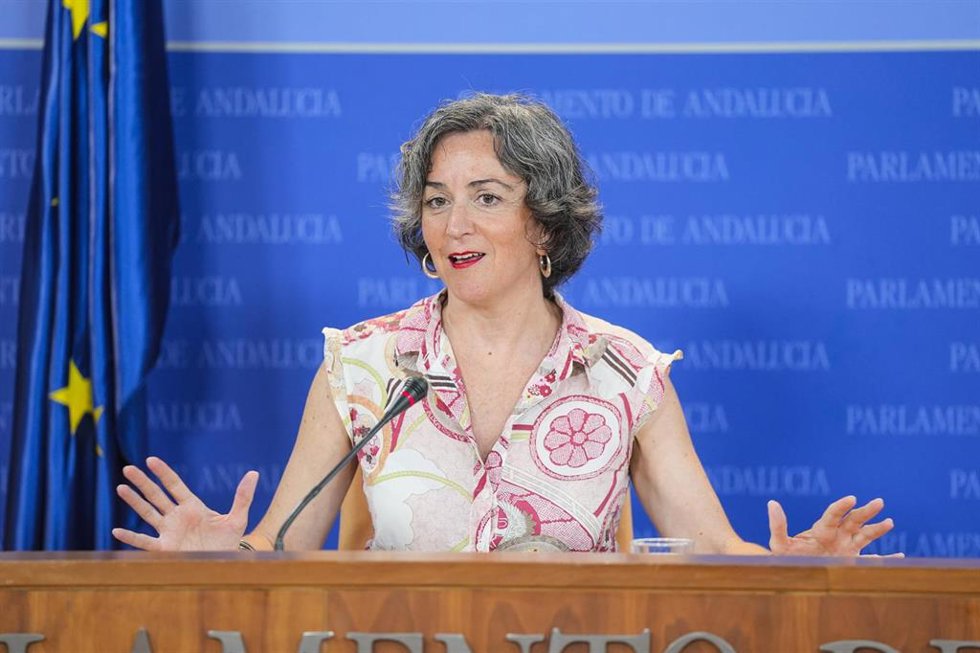 La diputada del Grupo Mixto-Adelante Andalucía, Begoña Iza, este miércoles en rueda de prensa. 