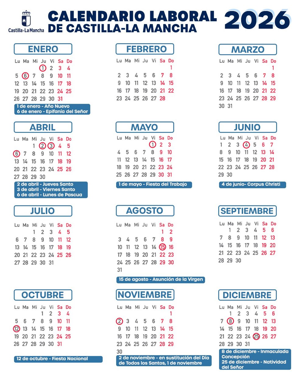 Calendario Laboral de Castilla-La Mancha en 2026