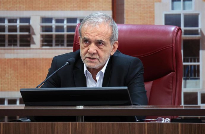 El presidente de Irán, Masud Pezeshkian, durante un acto en la capital, Teherán (archivo)