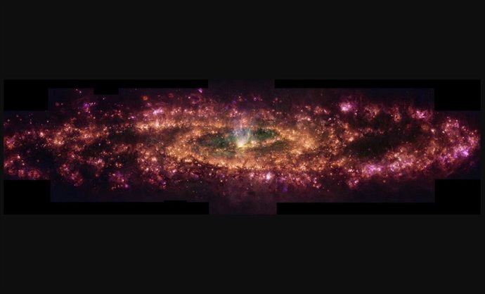 Esta imagen muestra la galaxia del Escultor bajo una nueva luz. Esta composición en falso color muestra longitudes de onda específicas de la luz emitida por el hidrógeno, el nitrógeno, el azufre y el oxígeno.