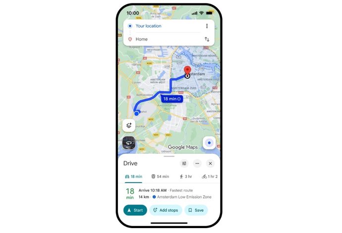 Recurso do Google Maps para reduzir as emissões em trânsito