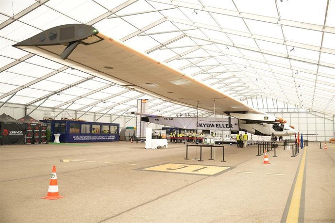 Archivo - Un avión solar en las instalaciones de la empresa Skydweller, en el aeropuerto de Albacete, a 3 de abril de 2023, en Albacete, Castilla-La Mancha (España). 
