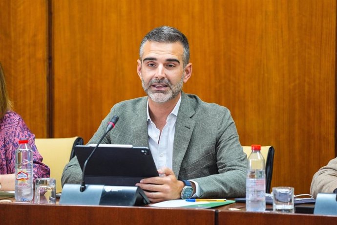 El consejero de Agricultura, Pesca, Agua y Desarrollo Rural, Ramón Fernández-Pacheco, durante la comisión parlamentaria de este miércoles.