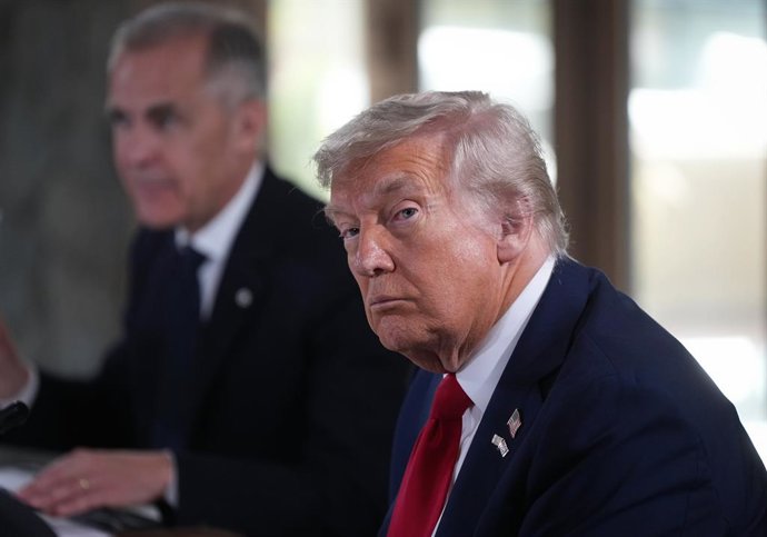 16 June 2025, Canada, Kananaskis: US President Donald Trump attends a working session of the  G7 Leaders' Summit in Kananaskis. Photo: Darryl Dyck/Canadian Press via ZUMA Press/dpa