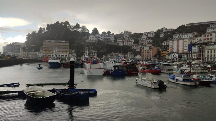 Archivo - Luarca, Valdés. Pesca, barcos, flota amarrada, lluvia.