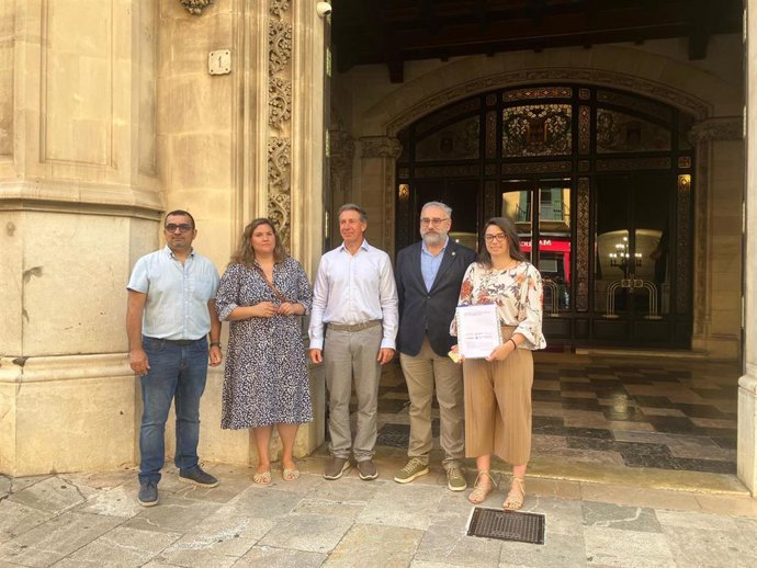 Representantes del sector de las renovables, este jueves frente al Consell de Mallorca.