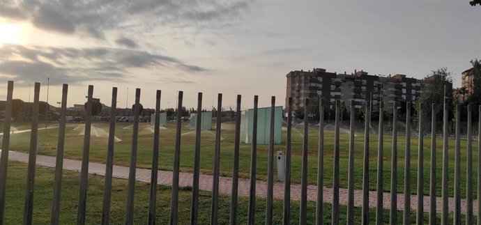 Aspersores en funcionamiento en el Parque Andrés de Vandelvira de Jaén.