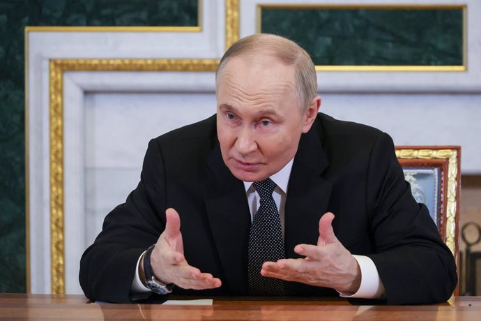 RUSSIA, ST PETERSBURG - JUNE 18, 2025: Russia's President Vladimir Putin holds a meeting on economic issues at the Constantine Palace,Image: 1012181125, License: Rights-managed, Restrictions: * Switzerland And Russia Rights Out *, Model Release: no, Credi