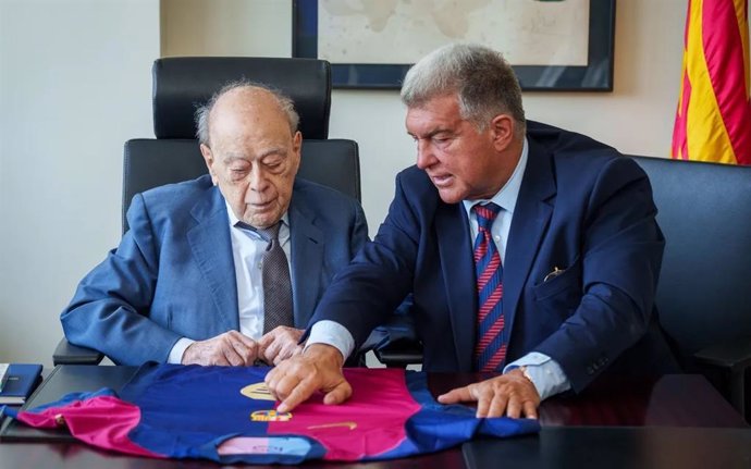 L'expresident de la Generalitat Jordi Pujol i el president del FC Barcleona, Joan Laporta