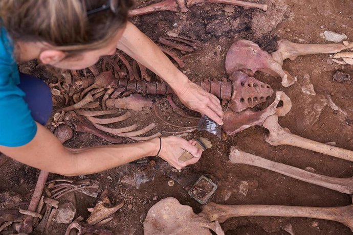 Intervención arqueológica en el exterior del cementerio de Castellnou de Bages (Barcelona), donde se han exhumado los cuerpos de 4 víctimas del franquismo