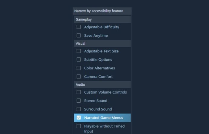 Funciones de accesibilidad de juegos en la tienda Steam