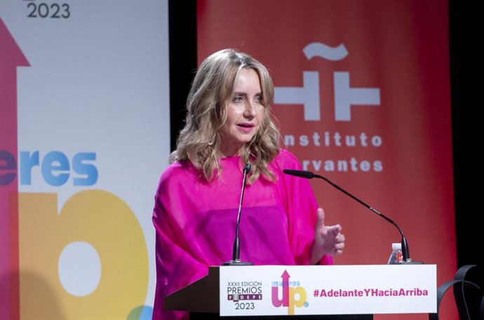 Archivo - La presidenta de FEDEPE, Ana Bujaldón, durante el acto de entrega de los XXXII Premios FEDEPE, en el Instituto Cervantes, a 12 de julio de 2023, en Madrid (España). 
