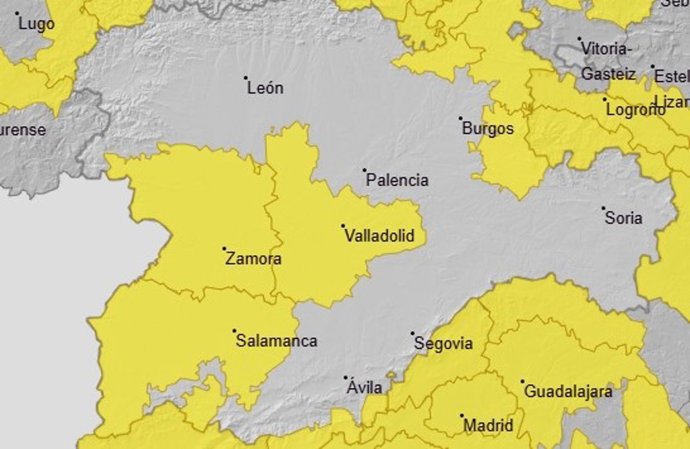 Avisos de riesgo meteorológico en provincias de Castilla y León.