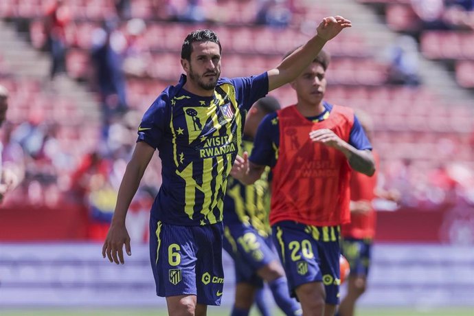 Koke Resurrección, durante un calentamiento con el Atlético de Madrid.