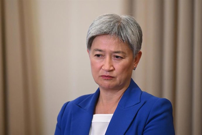Archivo - La ministra de Exteriores de Australia, Penny Wong, durante una comparecencia ante la prensa en Melbourne (archivo)