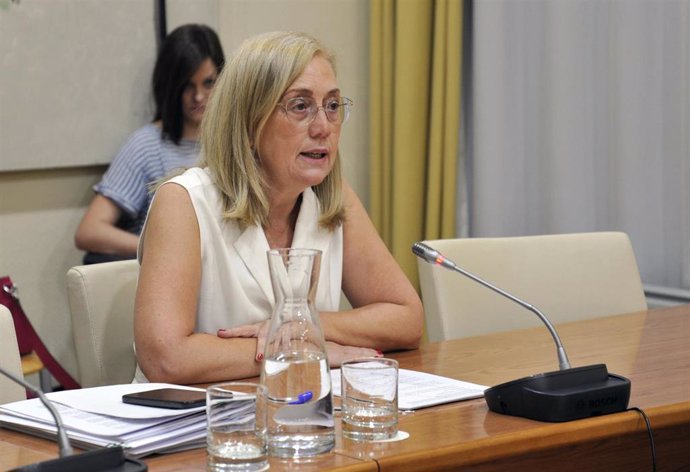 La secretaria general de Servicios Sociales, Inclusión, Familia y Familia de la Junta de Extremadura, Teresa Angulo, en su comparecencia en la Asamblea