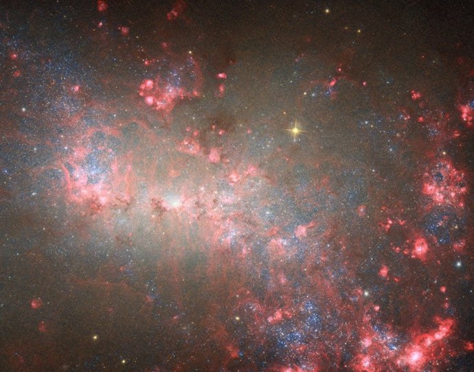 Este telescopio espacial Hubble de la NASA/ESA muestra la cercana galaxia NGC 4449.