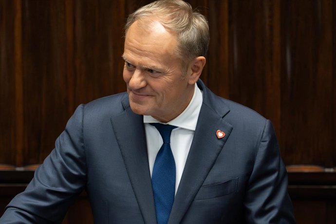11 June 2025, Poland, Warsaw: Polish prime minister Donald Tusk, speaks in Parliament ahead of a vote of confidence. During the 36th session of the Polish Sejm,  Tusk outlines his government's program in a policy address followed by a parliamentary debate