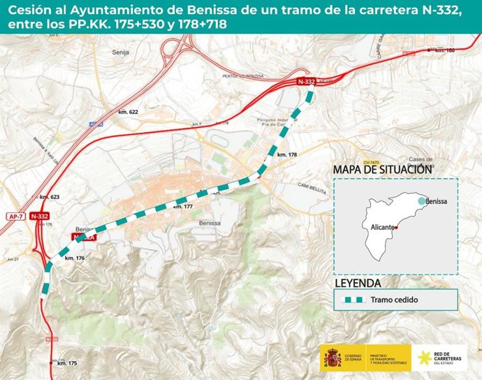 Transports cedix a l'Ajuntament de Benissa un tram de la carretera N-332