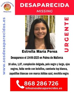Cartel de la menor desaparecida en Palma.