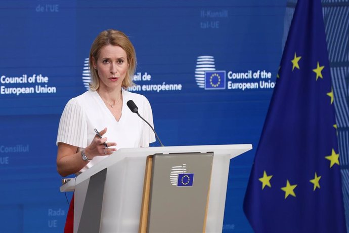 La Alta Representante de la UE, Kaja Kallas, tras la reunión por videoconferencia de los ministros de Exteriores de la UE.