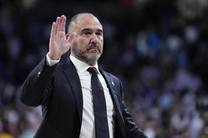 Chus Mateo, head coach of Real Madrid, reacts during the Spanish League, Semi-Final second leg of Liga ACB Endesa, basketball match played between Real Madrid and Unicaja Baloncesto at Movistar Arena pavilion on June 13, 2025 in Madrid, Spain.