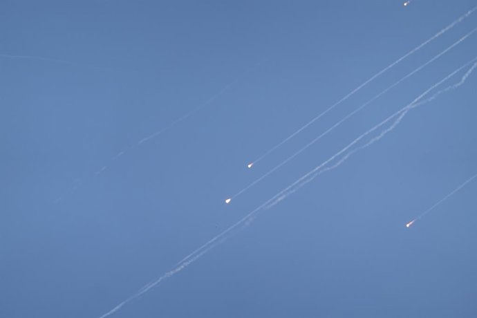 June 17, 2025, Jerusalem, Israel: A barrage of missiles fired at Israel from Iran is intercepted in the airspace above Jerusalem.