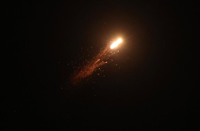 TEL AVIV, June 19, 2025  -- An air defense system launches an interceptor missile over Tel Aviv, Israel, on June 19, 2025. Several Iranian missiles were launched toward central Israel on Wednesday evening, as the conflict between the two countries entered