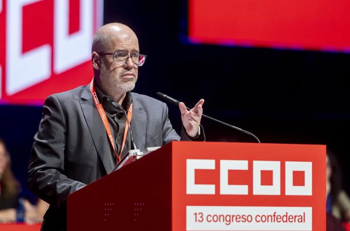 El secretario general de CCOO, Unai Sordo, interviene durante el 13º Congreso Confederal de CCOO, en el Marriott Auditorium Hotel & Conference Center, a 19 de junio de 2025, en Madrid (España). Comisiones Obreras celebra del 19 al 21 de junio su 13º Congr