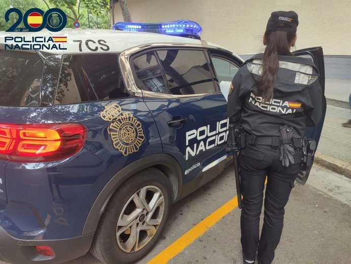 Un agente de la Policía Nacional junto a un vehículo policial. Recurso.