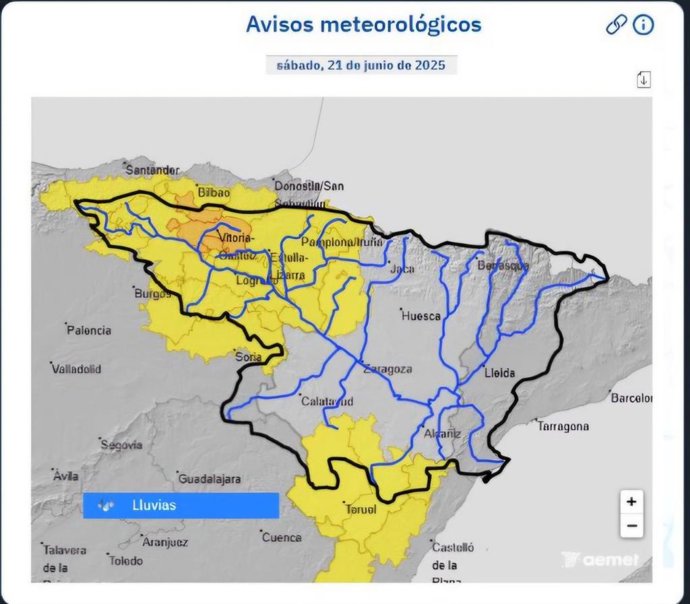 Imagen de la situación meteorológica en la cuenca del Ebro.