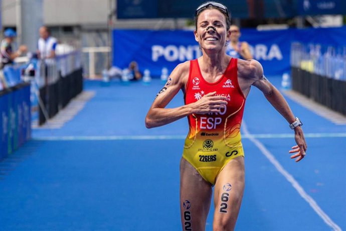 María Varo, durante el Campeonato del Mundo de duatlón 2025.