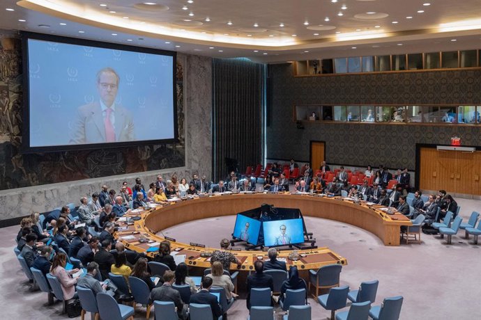 June 20, 2025, New York, New York, United States: Rafael Mariano Grossi, the Director General of the International Agency for Atomic Energy speaks virtually during Security Council meeting on situation in the Middle East as hostilities between Israel and 